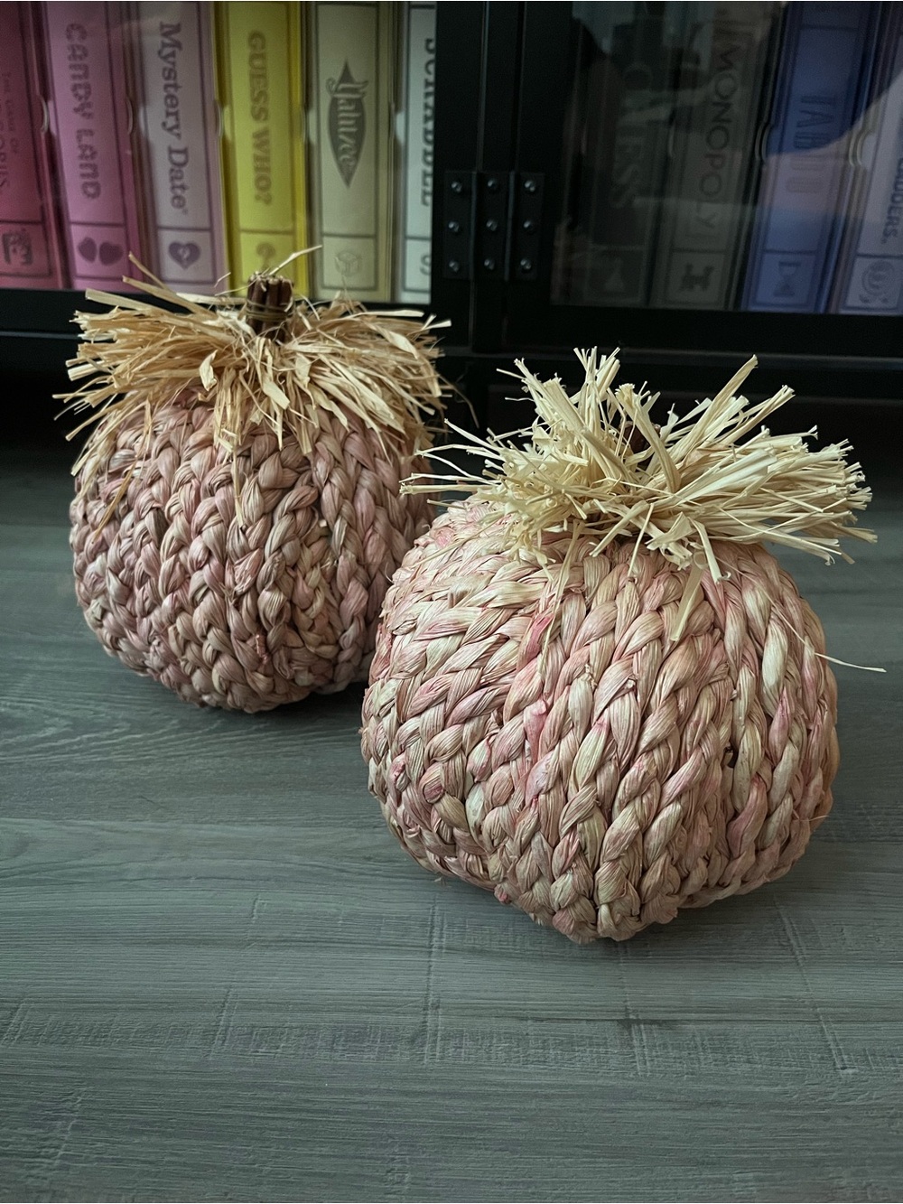 Threshold Braided Pink Straw Pumpkin Accents with Natural Raffia Tops